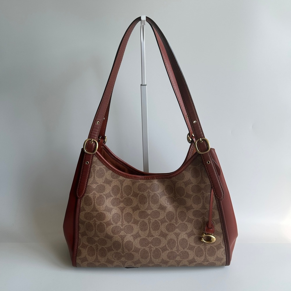 Coach Lori Shoulder Bag Tan Rust Signature Canvas Leather C4825